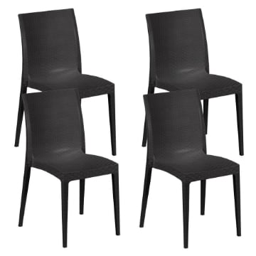 SET 4 SEDIE MADAME IMPILABILI IN POLIPROPILENE DESIGN ELEGANTE CON RILIEVO COLORE ANTRACITE DA ESTERNO