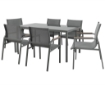 MA MAISON SET TAVOLO IN VETRO CON 6 SEDIE IN ACCIAIO - POLYWOOD GRIGIO MISURE 150X90X75,5 CM OKX
