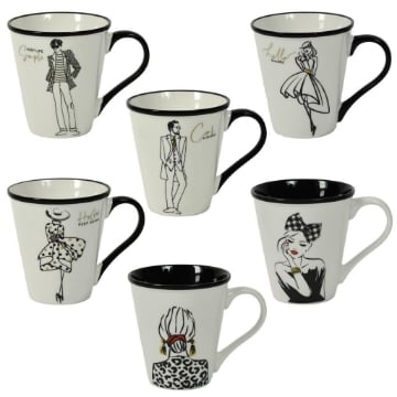 MA MAISON TAZZA MUG PER COLAZIONE BLACK AND WHITE 340CC CON FIGURE E PERSONAGGI - DECORO ASSORTITO