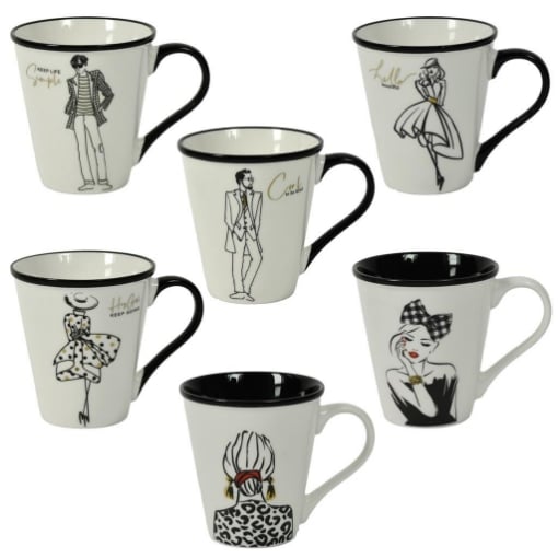 MA MAISON TAZZA MUG PER COLAZIONE BLACK AND WHITE 340CC CON FIGURE E PERSONAGGI - DECORO ASSORTITO