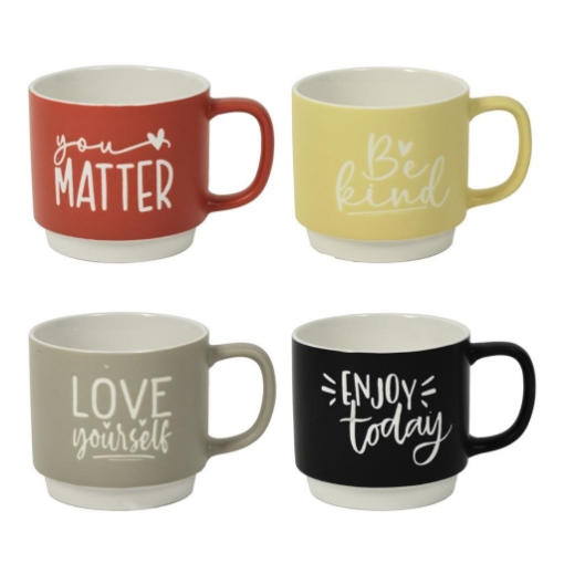MA MAISON TAZZA PER COLAZIONE POSITIVE 410 CC DECORO CON SCRITTE STILE MODERNO - COLORI E DECORI ASSORTITI OKX