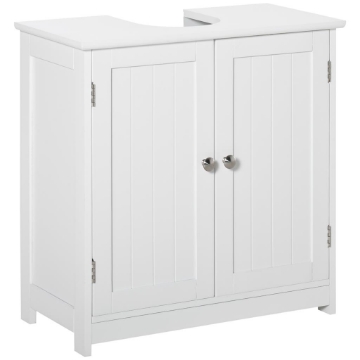 Mobile Sottolavabo a 2 Ante con Ripiano Regolabile e Intaglio a U, 60x30x60 cm, Bianco