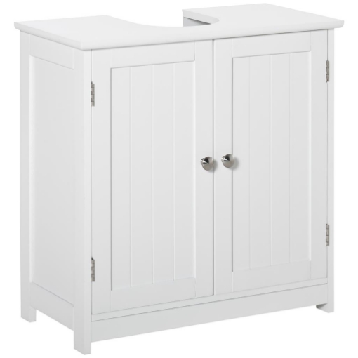 Mobile Sottolavabo a 2 Ante con Ripiano Regolabile e Intaglio a U, 60x30x60 cm, Bianco