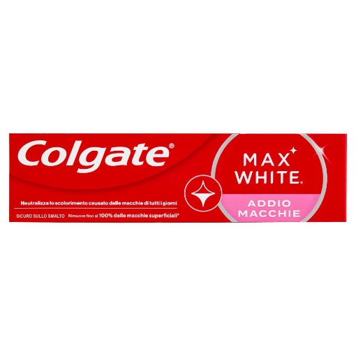 COLGATE DENTIFRICIO MAX WHITE ADDIO MACCHIE SICURO SULLO SMALTO RIMUOVE FINO IL 100% DELLE MACCHIE 75ML 