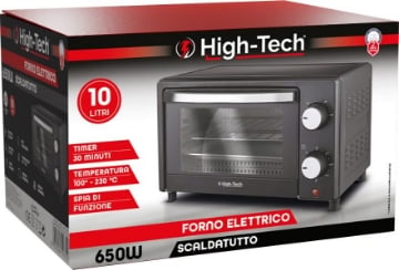 HIGH-TECH FORNO ELETTRICO SCALDATUTTO 650W TIMER 30 TEMPERATURA 100°-230°C SPIA DI FUNZIONE 10 LITRI OKX