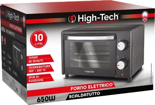 HIGH-TECH FORNO ELETTRICO SCALDATUTTO 650W TIMER 30 TEMPERATURA 100°-230°C SPIA DI FUNZIONE 10 LITRI OKX