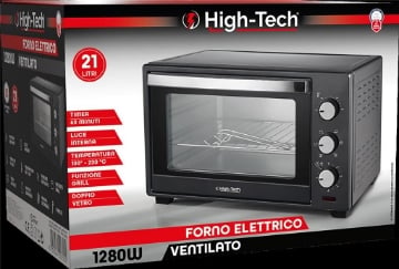 HIGH-TECH FORNO ELETTRICO VENTILATO 1280W TIMER 60 MINUTI LUCE INTERNA DOPPIO VETRO 21 LITRI OKX