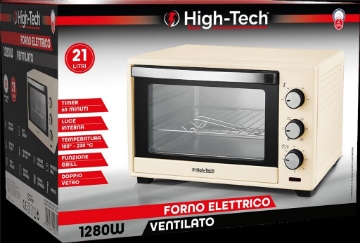 HIGH-TECH FORNO ELETTRICO VENTILATO 1280W TIMER 60 MINUTI LUCE INTERNA DOPPIO VETRO 21 LITRI OKX