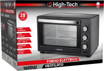 HIGH-TECH FORNO ELETTRICO VENTILATO 1600W TIMER 60 MINUTI LUCE INTERNA DOPPIO VETRO 28 LITRI OKX