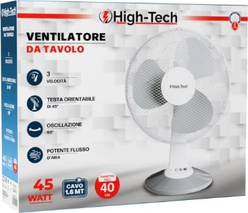 HIGH-TECH VENTILATORE DA TAVOLO 45 WATT CAVO 1.6 MT DIAMETRO PALE 40 CM OKX