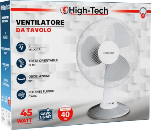 HIGH-TECH VENTILATORE DA TAVOLO 45 WATT CAVO 1.6 MT DIAMETRO PALE 40 CM OKX