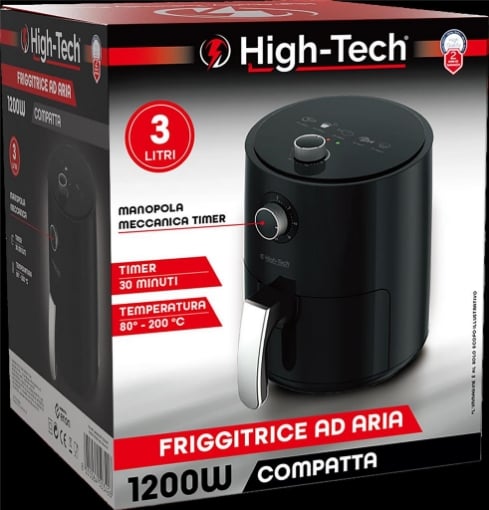 HIGH-TECH FRIGGITRICE AD ARIA 1200W COMPATTA MANOPOLA MECCANICA TIMER 3 LITRI OKX
