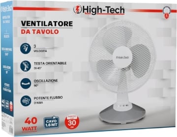 HIGH-TECH VENTILATORE DA TAVOLO 40 WATT CAVO 1.6 MT DIAMETRO PALE 30 CM OKX