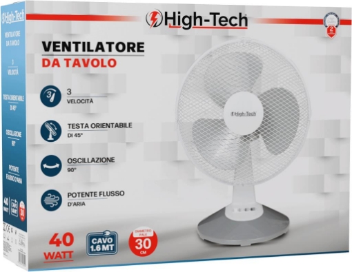 HIGH-TECH VENTILATORE DA TAVOLO 40 WATT CAVO 1.6 MT DIAMETRO PALE 30 CM OKX