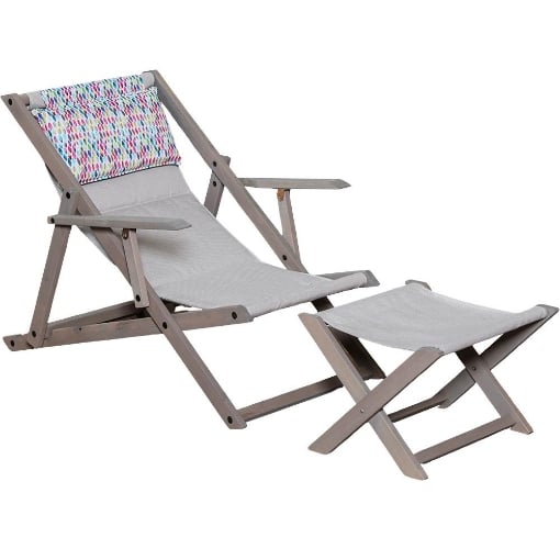 POLTRONA SDRAIO RELAX ZANZIBAR GRIGIA + CERCHI COLORATI 3 POSIZIONI CON BRACCIOLO - STRUTTURA IN FAGGIO + POGGIAPIEDI 