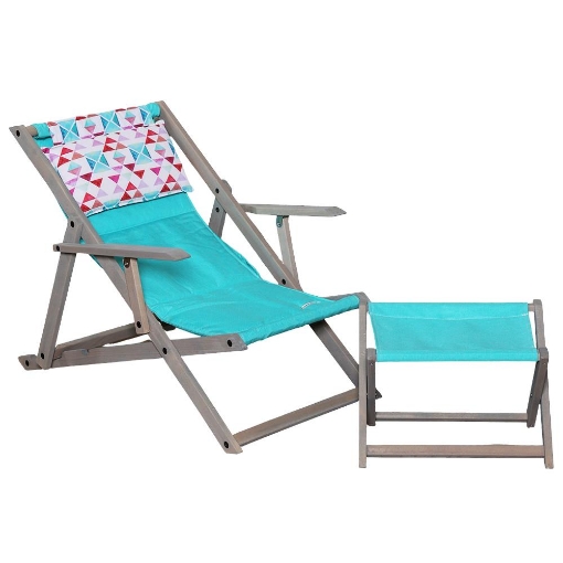 POLTRONA SDRAIO RELAX ZANZIBAR CELESTE + TRIANGOLI  COLORATI 3 POSIZIONI CON BRACCIOLO - STRUTTURA IN FAGGIO + POGGIAPIEDI 