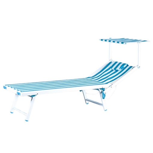 MAURY'S LETTINO STABILIMENTO IN ALLUMINIO E TEXTILENE KING 189X61X38 CM BIANCO E AZZURRO