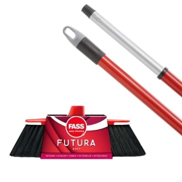 SCOPA GIULIA CON MANICO TELESCOPICO E FORO PER GANCIO IN COLORE GRIGIO E ROSSO OKX