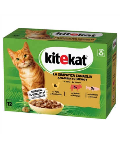 KITEKAT LA SIMPATICA CANAGLIA NATURAL VITALY 6X POLLO 3X MANZO 3X SALMONE 12 PZ 12X85 GR OKX