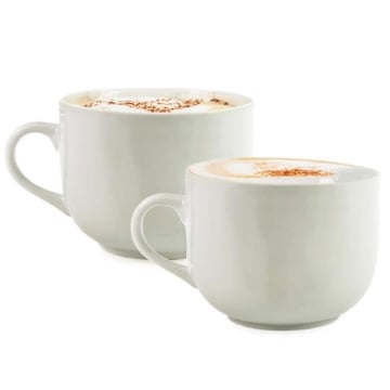 SET 2 TAZZE BIANCHE IN CERAMICA 450 ML PER COLAZIONE CON MANICO PER CASA E HOTEL PER CAPPUCCINO, CAFFE', GELATO E FRUTTA