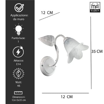 MILANO APPLIQUE DESIGN MODERNO IN METALLO COLORE BIANCO E ARGENTO E14 1 LUCE 46 WATT 12X12X35 CM