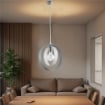ALICE LAMPADA A SOSPENSIONE IN METALLO DESIGN MODERNO COLORE BIANCO E CROMATO E27 1 LUCE 57 WATT 30X30X30 CM