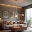 AURORA LAMPADARIO A SOSPENSIONE IN METALLO DESIGN MODERNO COLORE AVORIO E TORTORA E27 1 LUCE 57 WATT 40X30X40 CM
