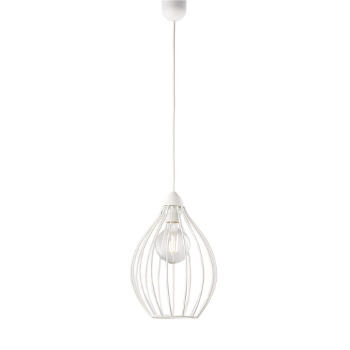 PINO LAMPADARIO IN METALLO DESIGN MODERNO COLORE BIANCO E27 1 LUCE 57 WATT 30X30X40 CM