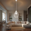 PINO LAMPADARIO IN METALLO DESIGN MODERNO COLORE BIANCO E27 1 LUCE 57 WATT 30X30X40 CM