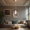 PINO LAMPADARIO IN METALLO DESIGN MODERNO COLORE BIANCO E27 1 LUCE 57 WATT 30X30X40 CM