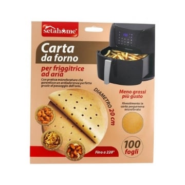 CARTA DA FORNO PER FRIGGITRICE AD ARIA FINO A 220° CON MICROFORATURA CHE GARANTISCE ADERENZA Ø 20 CM 100 FOGLI OKX