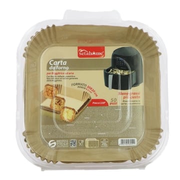 CARTA DA FORNO PER FROIGGITRICE AD ARIA FINOA 220° RIVESTIMENTO IN CARTA PIGMENTATA BORDO 4.5 CM 20X20 CM 50 PZ OKX