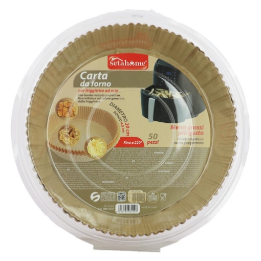 CARTA DA FORNO TONDA PER FRIGGITRICE AD ARIA FINO A 220° RIVESTIMENTO IN CARTA PIGMENTATA BORDO 4.5 CM Ø 20 CM 