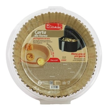 CARTA DA FORNO PER FRIGGITRICE AD ARIA FINO A 220° BORDO 4.5 CM Ø 16 CM RIVESTIMENTO IN CARTA PIGMENTATA 50 PZ OKX