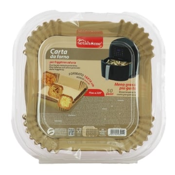 CARTA DA FORNO QUADRATA PER FRIGGITRICE AD ARIA FINO A 220° RIVESTIMENTO IN CARTA PIGMENTATA BORDO 4.5 CM 16X16 CM 50 PZ OKX