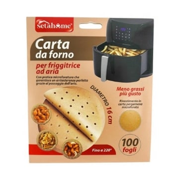 CARTA DA FORNO TONDA PER FRIGGITRICE AD ARIA FINO A 220° CON MICROFORATURA CHE GARANTISCE ADERENZA 100 PZ Ø 16 CM OKX