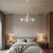 MILANO LAMPADARIO A SOSPENSIONE IN METALLO DESIGN MODERNO COLORE BIANCO E ARGENTO E14 3 LUCI 46 WATT 46X41X41 CM
