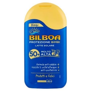 BILBOA PROTEZIONE SOLARE PER BAMBINI FORMULA ANTI-SABBIA ANTI-SCOTTATURE 0% ALCOOL 50+ MOLTO ALTA 200 ML OKX