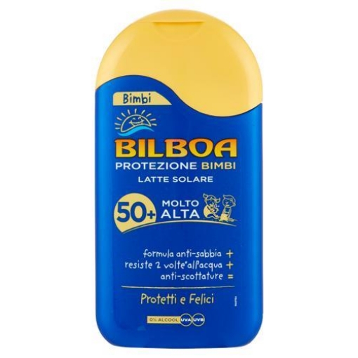 BILBOA PROTEZIONE SOLARE PER BAMBINI FORMULA ANTI-SABBIA ANTI-SCOTTATURE 0% ALCOOL 50+ MOLTO ALTA 200 ML OKX