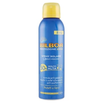 BILBOA PROTEZIONE SOLARE PRAY PER BAMBINI FORMULA ANTI-SABBIA ANTI-SCOTTATURA 0% ALCOOL 50+ MOLTO ALTA 150 ML OKX