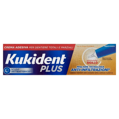 KUKIDENT PLUS CREMA ADESIVA PER DENTIERE TOTALI E PARZIALI ANTI-INFILTRAZIONE SCUDO ANTIBATTERICO SAPORE NEUTRO 35 G OKX