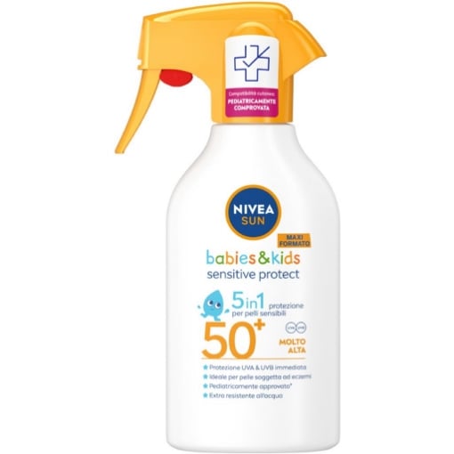 NIVEA SUN PROTEZIONE SOLARE PER BAMBINI 5IN1 PER PELLI SENSIBILI PEDIATRICAMENTE COMPROVATA SPF 50+ MOLTO ALTA 270 ML OKX