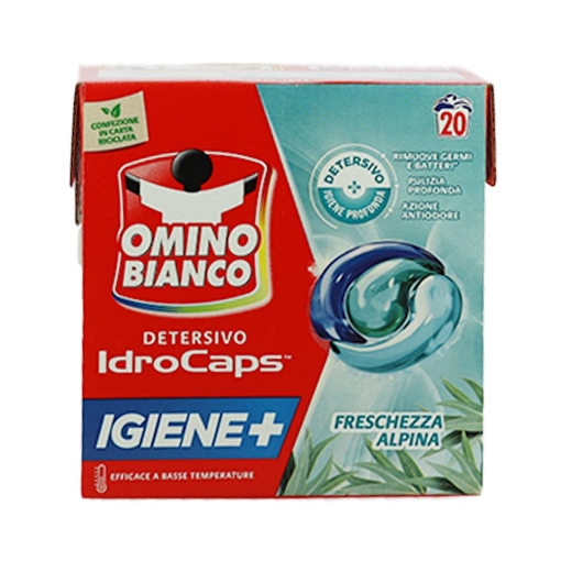 OMINO BIANCO DETERSIVO IDROCAPS IGIENE + EFFICACE A BASSE TEMPERTURE FRESCHEZZA ALPINA 20 LAVAGGI 380 ML OKX