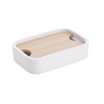 CLOUD PORTA SAPONETTA POLIRESINA BIANCO CON COMPONENTE IN LEGNO DESIGN SEMPLICE 