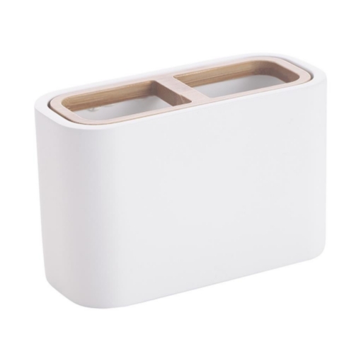 CLOUD PORTA SPAZZOLINI IN POLIRESINA BIANCO CON COMPONENTE IN LEGNO DESIGN SEMPLICE OKX