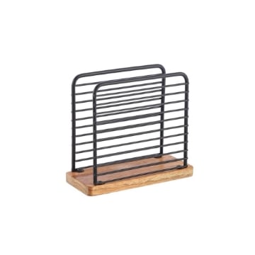 CRAFT PORTA TOVAGLIOLI SLIM NERO CON BASE IN LEGNO 14X6 CM OKX