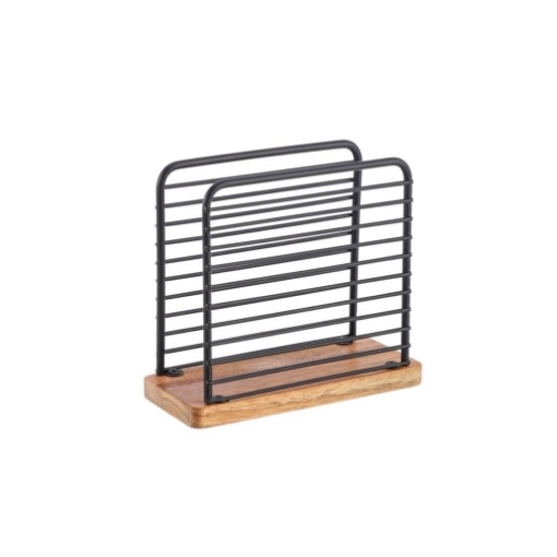 CRAFT PORTA TOVAGLIOLI SLIM NERO CON BASE IN LEGNO 14X6 CM OKX