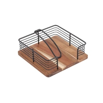 CRAFT PORTA TOVAGLIOLI SLIM NERO CON BASE IN LEGNO 19X19 CM OKX