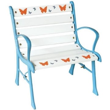 POLTRONA BIMBO IN GHISA 8 DOGHE IN LEGNO LACCATE CON DECORAZIONI COLORE BIANCO E CELESTE 43X40XH 50 CM OKX