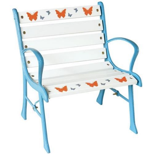 POLTRONA BIMBO IN GHISA 8 DOGHE IN LEGNO LACCATE CON DECORAZIONI COLORE BIANCO E CELESTE 43X40XH 50 CM OKX